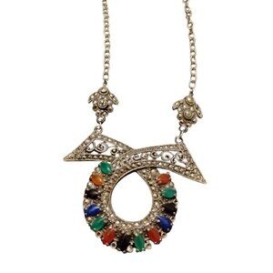 Multicolor Stones Pendant Necklace Vintage Elegant